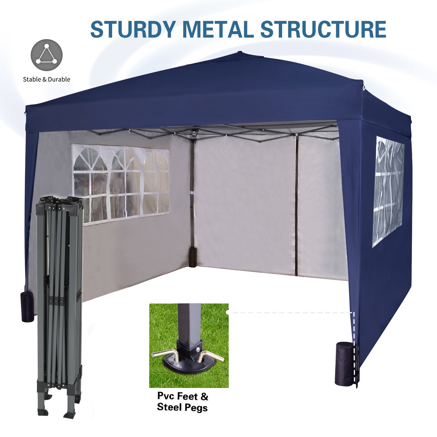 Pop-up Gazebo 3m x 3m with Sides & 4 Weight Bags & Silver Protective Layer Waterproof Marquee Canopy