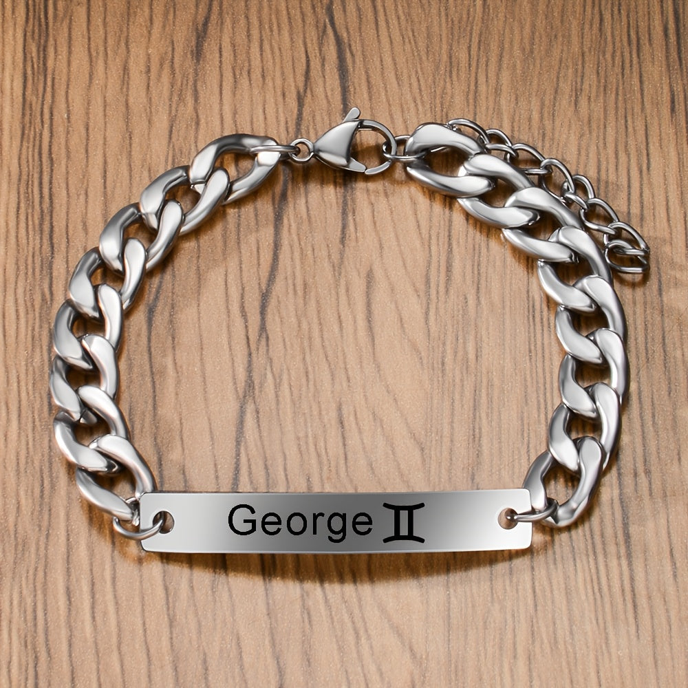 Customized Personalized 12 Constellation Symbol Bracelet, Custom Name And Constellation Symbol, Men's Bracelet, Stainless Steel Chain Hand Card Bracelet, Father's Day Gift for Dad, Husband, Lover, Handsome Gift