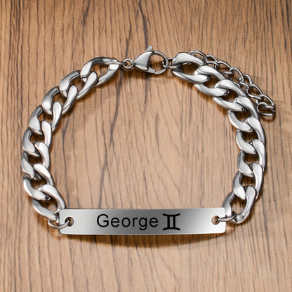 Customized Personalized 12 Constellation Symbol Bracelet, Custom Name And Constellation Symbol, Men's Bracelet, Stainless Steel Chain Hand Card Bracelet, Father's Day Gift for Dad, Husband, Lover, Handsome Gift