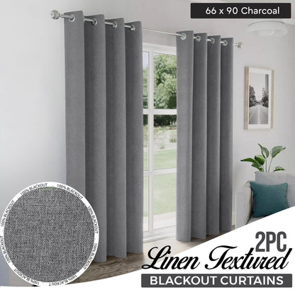 2pcs Linen Textured Blackout Curtains – Linen-Look Coated Thick Fabric Grommet Top Drapes for Bedroom & Living Room, Noise Reducing Energy Saving Window Panels for Home Decor 135GSM