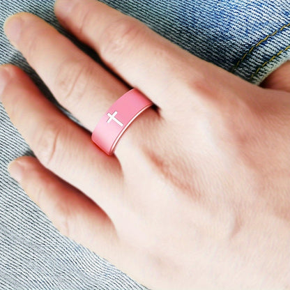 Cross Silicone Carved Ring, Fashion Easy Daily Engagement Proposal Wedding Outdoor Sports Ring Men Women Marriage Anniversary Valentine'S Day Father'S Day Mother'S Day Party Halloween Gift Jewelry Ring Cross Breathable Comfortable Ring 8Mm Bla
