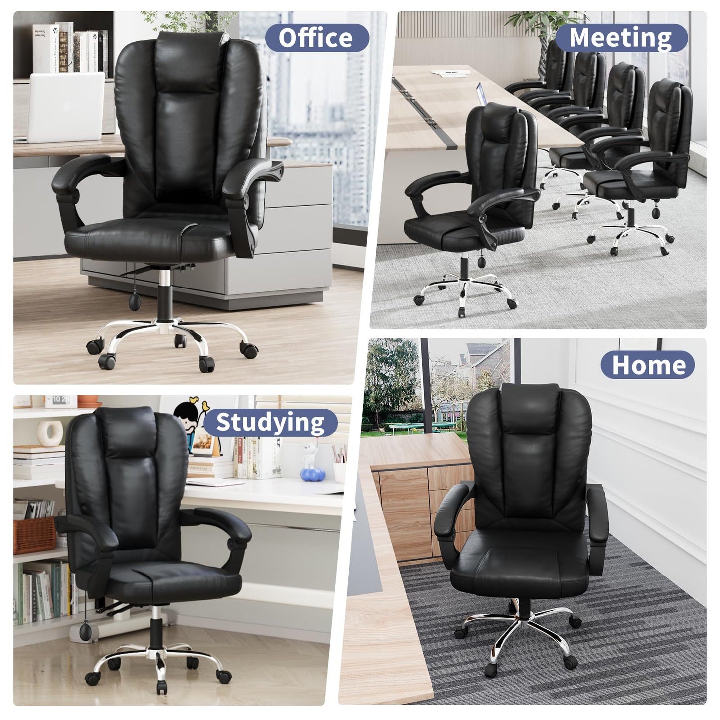 GartistGo Executive Ergonomic Office Desk Chair, PU Leather Inflatable Backrest Computer Recliner, Heavy Duty Office Chairs with Tilt Function, High Back Swivel Chair-Black Chairs