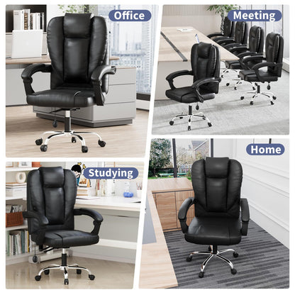 GartistGo Executive Ergonomic Office Desk Chair, PU Leather Inflatable Backrest Computer Recliner, Heavy Duty Office Chairs with Tilt Function, High Back Swivel Chair-Black Chairs