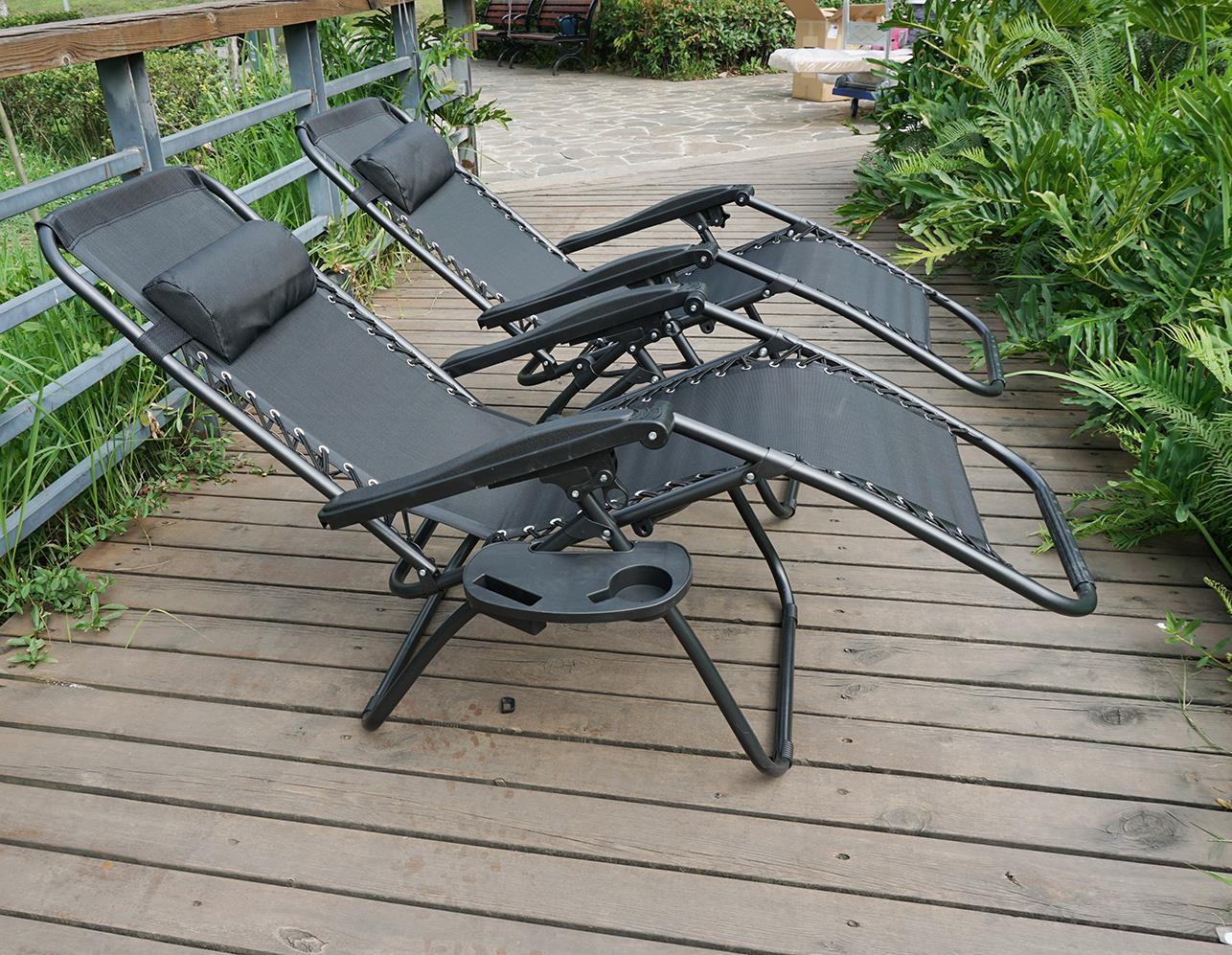 2 x Zero Gravity Reclining Garden Chair Sun Beach Lounger Recliner Outdoor Black