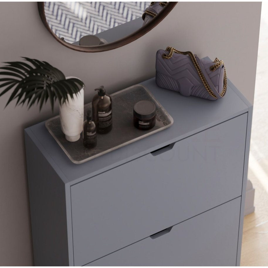 Shoe Cabinet 2-Drawer, Shoe Cabinet 2-Drawer Storage with Cut-out Handles Shoe Rack Organizer 3-4 Pairs of Shoes, Entryway Hallway Furniture