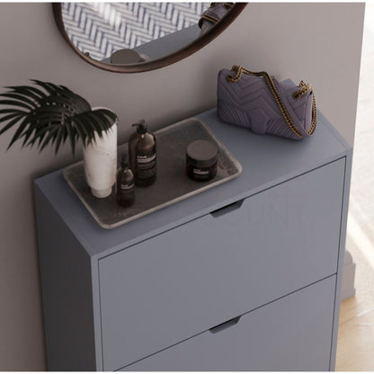 Shoe Cabinet 2-Drawer, Shoe Cabinet 2-Drawer Storage with Cut-out Handles Shoe Rack Organizer 3-4 Pairs of Shoes, Entryway Hallway Furniture