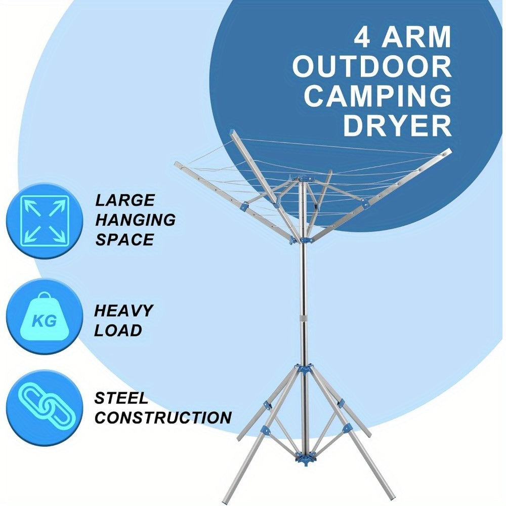 Rotary Washing Line 4 Arms 16m Portable Washing Line With 4 Stable Legs Portable Rotary Washing Line Clothes Airer Cloth Rotary Airer Washing Line Rotary for Outdoor Gardfen Camping
