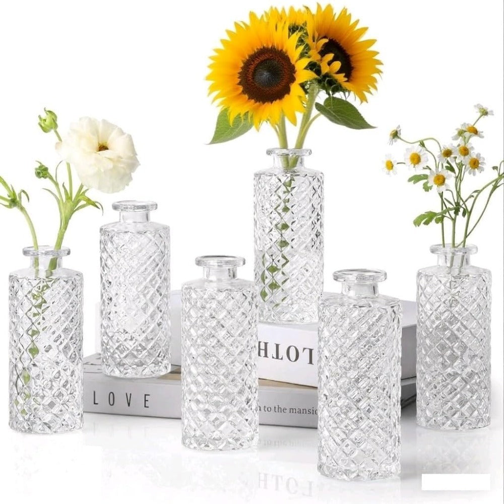 A set of 12 glass bud vases, small retro glass vases, minimalist retro dining table center decorations, home decor, wedding parties, restaurants, floral arrangements, tea lights, candle holders, desktop decorations