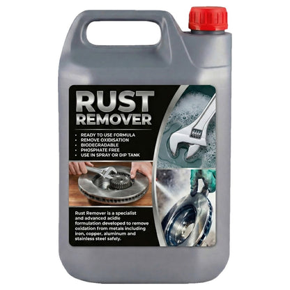 Liquid Rust Remover Solution 5L High Performance Dissolves Rust & Oxidation on Iron Copper Aluminium Chrome Steel Tiles No Scrubbing Required for Cars Home & DIY
