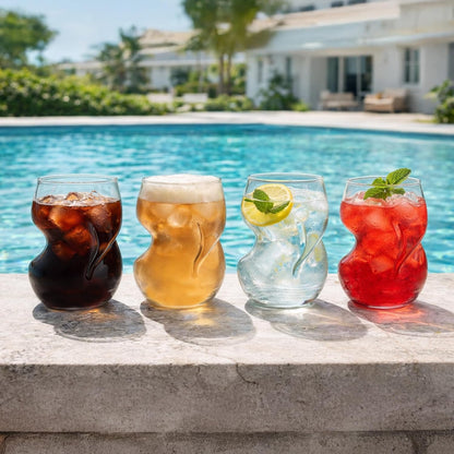 6pcs Wave Shape Drinking Glasses, 400ml Curved Creative Glassware for Cocktails, Juice, Soda, Beer, Whisky & Tea