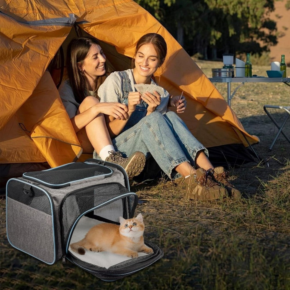 Airline Approved Expandable Soft Cat Carrier Bag with Mesh Windows, Shoulder Strap & Foldable Design – Portable Pet Travel Bag for Cats & Small Dogs