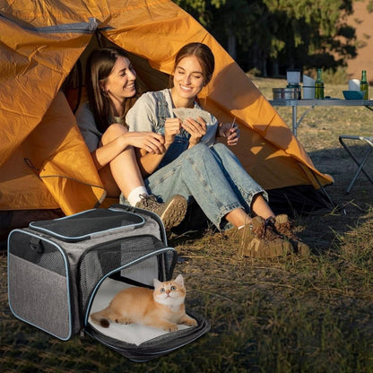 Airline Approved Expandable Soft Cat Carrier Bag with Mesh Windows, Shoulder Strap & Foldable Design – Portable Pet Travel Bag for Cats & Small Dogs