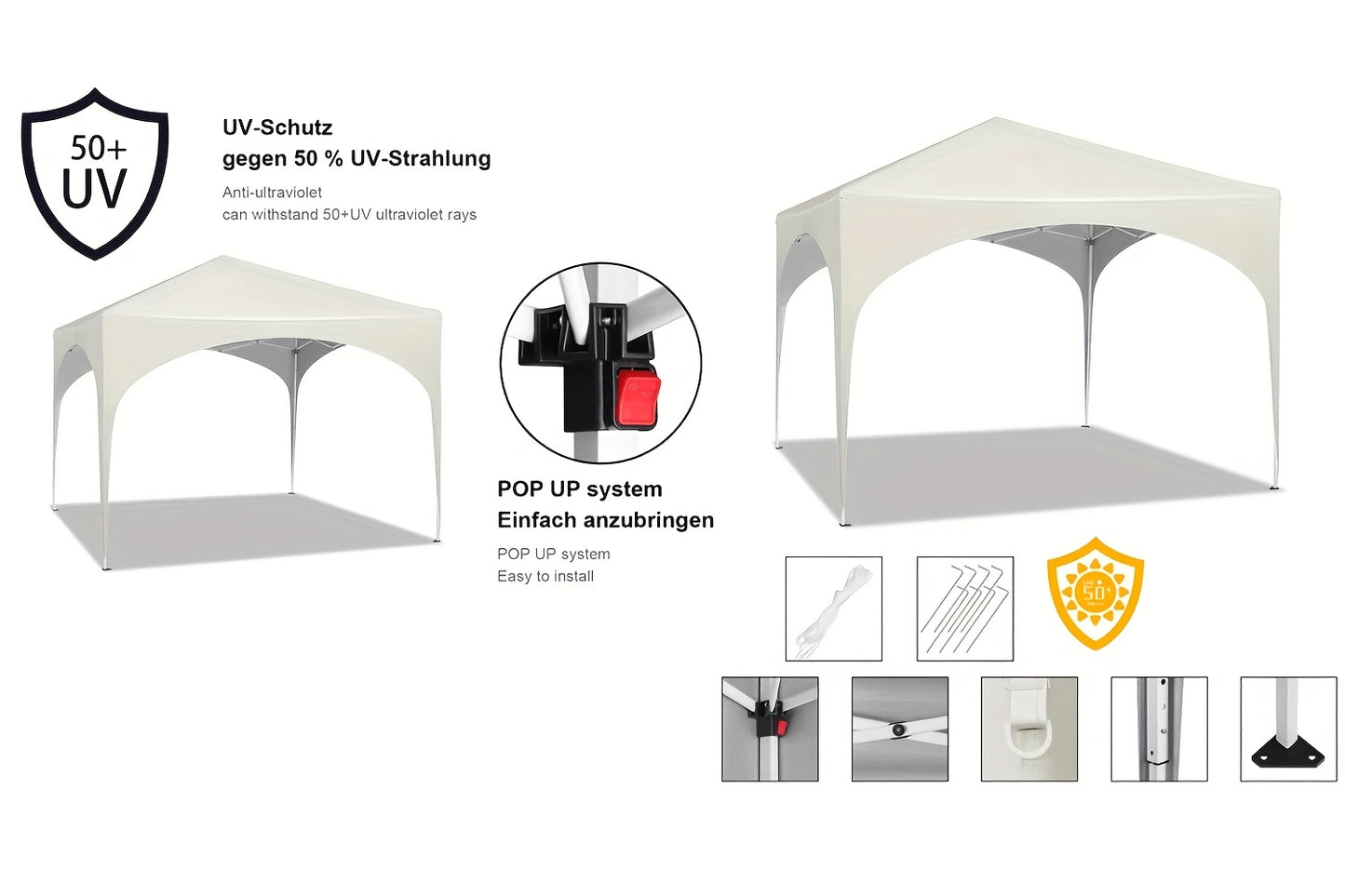 1pc Pop-Up Outdoor Canopy, Foldable Gazebo, Party Tent, Garden, Patio, Camping Gazebo, Metal Frame, Durable and Sturdy, Comes with Ropes and Anti-Slip Pegs, 210D Silvery-Coated Oxford Fabric Canopy, Quick Installation, Patio Cover, Garden Gazebo, Portable