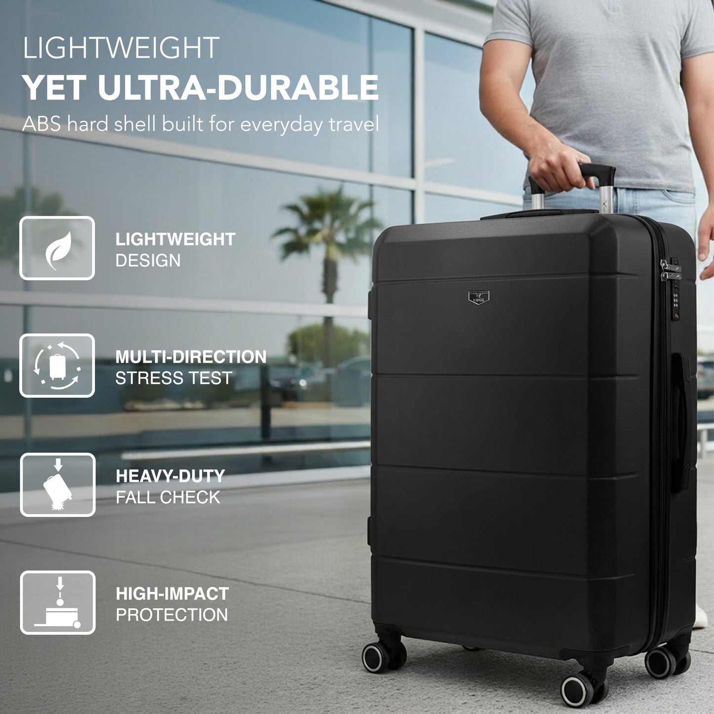 LUGG - Jetset 75x49x29cm Large Suitcase – Lightweight Hard Shell Luggage with TSA Lock – Water-Resistant ABS Spinner Suitcase – 4 Wheels Travel Bag- Midnight Blue (28 inch)