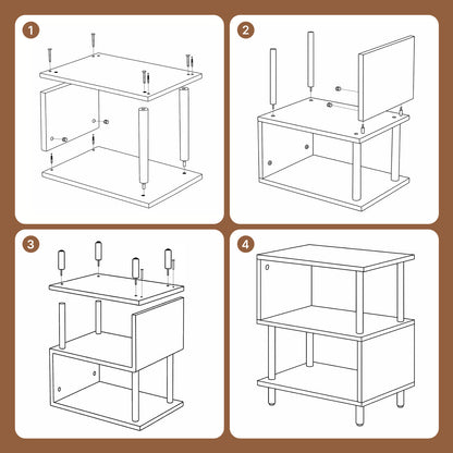 Modern Side Table with Storage - Small End Table/Nightstand, Assembly, -Shaped & Particleboard, Bedside Table for Bedroom/Living Room