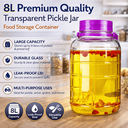 ATEK Clear Glass jar, 5L, 8L, 10L Premium Quality Transparent Pickle jar Food storage Container Airtight Slead Jars Kitchen Glass Food Container with Lid Pantry Glass Jar Preserving Jars Large Glass Canister