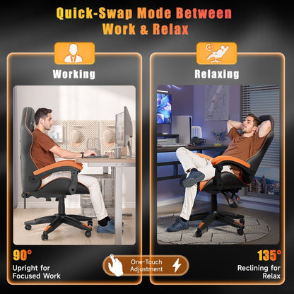 High-Back Gaming Chair with Lumbar Cushion & Headrest – Height Adjustable 90°-155° Reclining Office Computer Chair for Adults 130kg Capacity 10 Colours