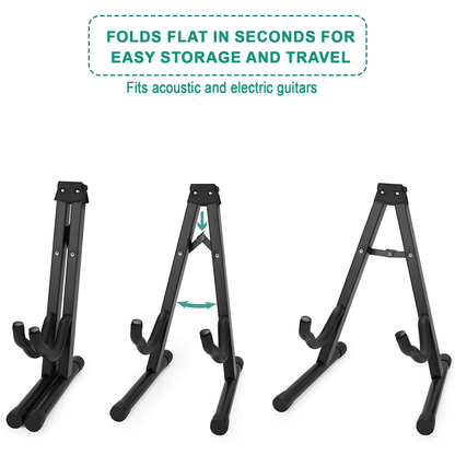 Acoustic Guitar Stand - Free Standing A Frame Shape Guitar Stand - Bass Guitar Stand, Electric Guitar Stand for All Guitars - Black