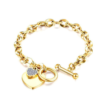 MGJ™ Austrian Crystal Heart Charm Toggle Bracelet for Women – Hypoallergenic Jewelry Gift in Silvery, Golden, or Rose Golden | Includes Premium White Gift Box, Bag & Christmas Card Festive Christmas Gift for Women Ladies, Wife, Her – Includes White Gift B