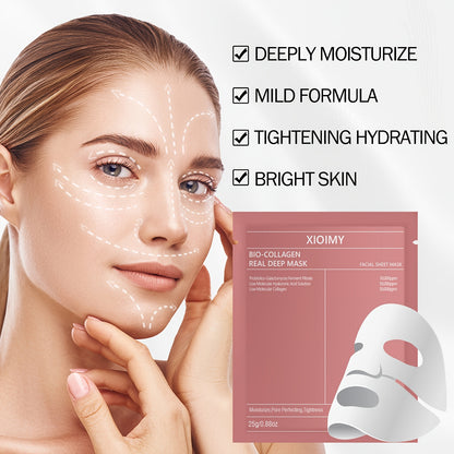 5pcs Collagen Powerful Moisturizing Facial Mask Deeply Hydrates Skin, Making Face More Moist, Delicate, And Bright. Rich in Collagen Acid, Bidding Farewell to Dry, Dull, And Loose Skin