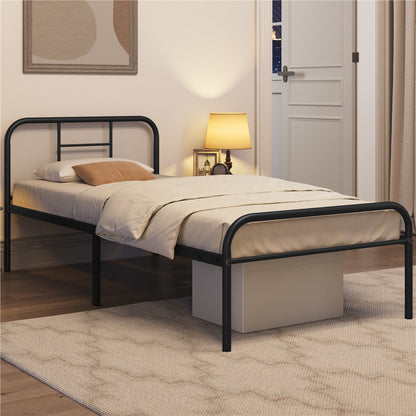 Costoffs Metal Bed Frame, 3ft Single Black Metal Curved Bed Frame with High Headboard, Mattress Foundation, Bed Foundation for Small Space, Slatted Bed Base with Storage for Dormitories, Guestrooms, Apartments, Black