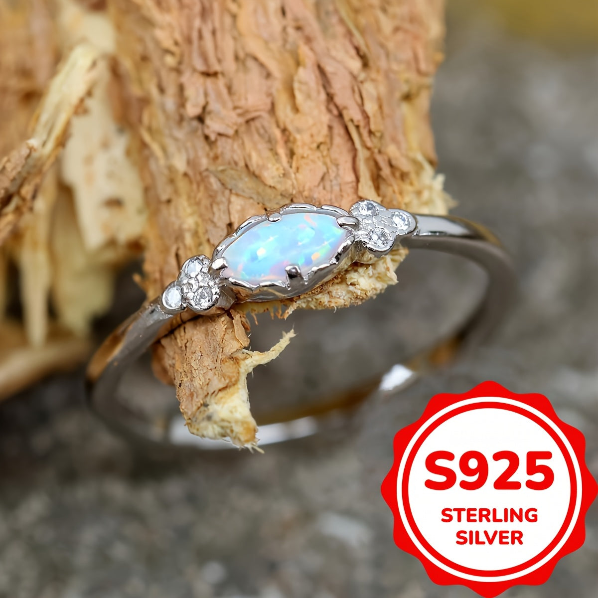 Dainty White Fire Opal Rings - 925 Sterling Silver Opal Ring for Women - Daily Jewelry Accessories (2.3g)