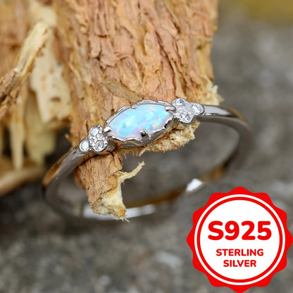Dainty White Fire Opal Rings - 925 Sterling Silver Opal Ring for Women - Daily Jewelry Accessories (2.3g)