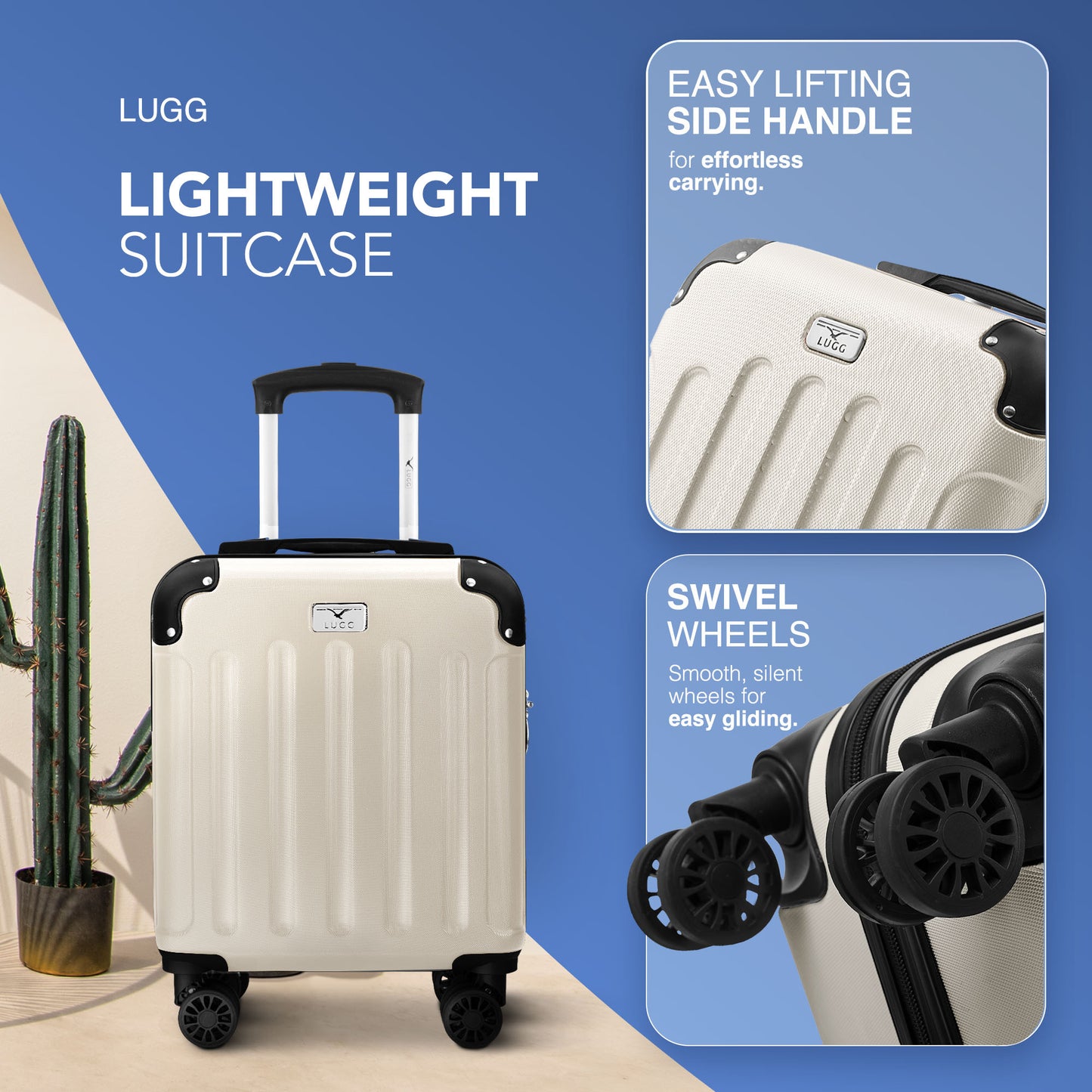 LUGG Skywander 15 Inch (45x34x20cm) Lightweight Underseat Cabin Bag EasyJet Approved Carry-On Suitcase, Durable ABS Hard Shell, Smooth Double Spinner Wheels, Water Resistant & Compact Travel Luggage (45x34x20cm)