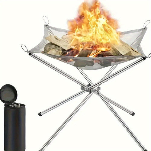 Mesh Camping Fire Pit, Folding Portable Steel Mesh Camping Fire Pit, Outdoor Wood Burning Bonfires Rack, Stainless Steel Fire Pit, with Carrying Bag BBQ Additions, Grill Additions, Outdoor Supplies