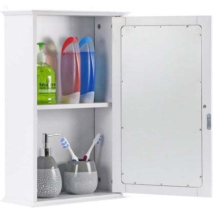 Single Door Mirrored Bathroom Cabinet Storage Cupboard Organiser Wall Mounted Mirror Cabinet with Adjustable Shelf 34cm x 15cm x 53cm