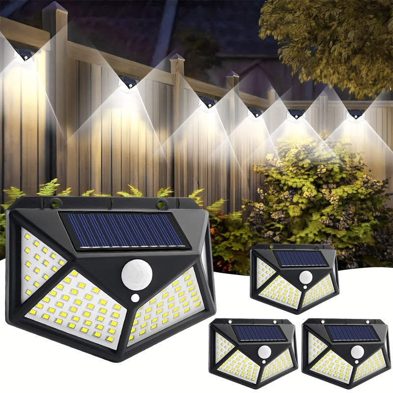 2-12pcs Outdoor Solar LED Lights, Garden Solar Lights IP65 with Motion Sensor, Four-sided Lighting Ultra-Bright Wall Lights, for Yard Garden Lawn Patio Courtyard Fences Driveway Pathway Decorations, Solar Lights