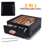 BBQ Grill with Foldable, Wood, Folding Tabletop Charcoal Portable Enamel - BLACK option