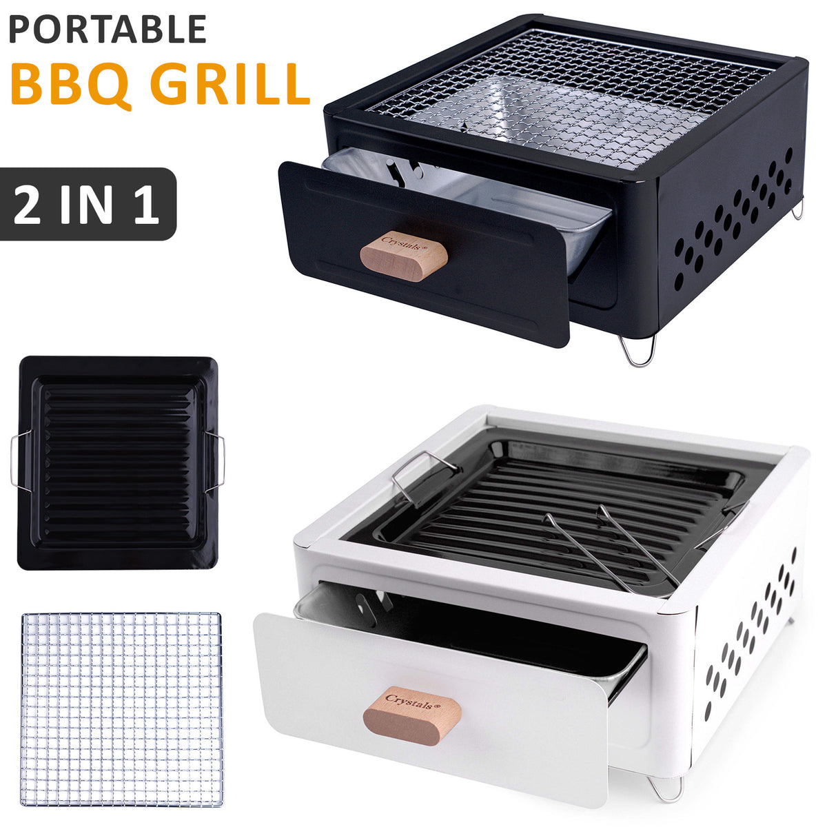 BBQ Grill with Foldable, Wood, Folding Tabletop Charcoal Portable Enamel - product gallery image 10