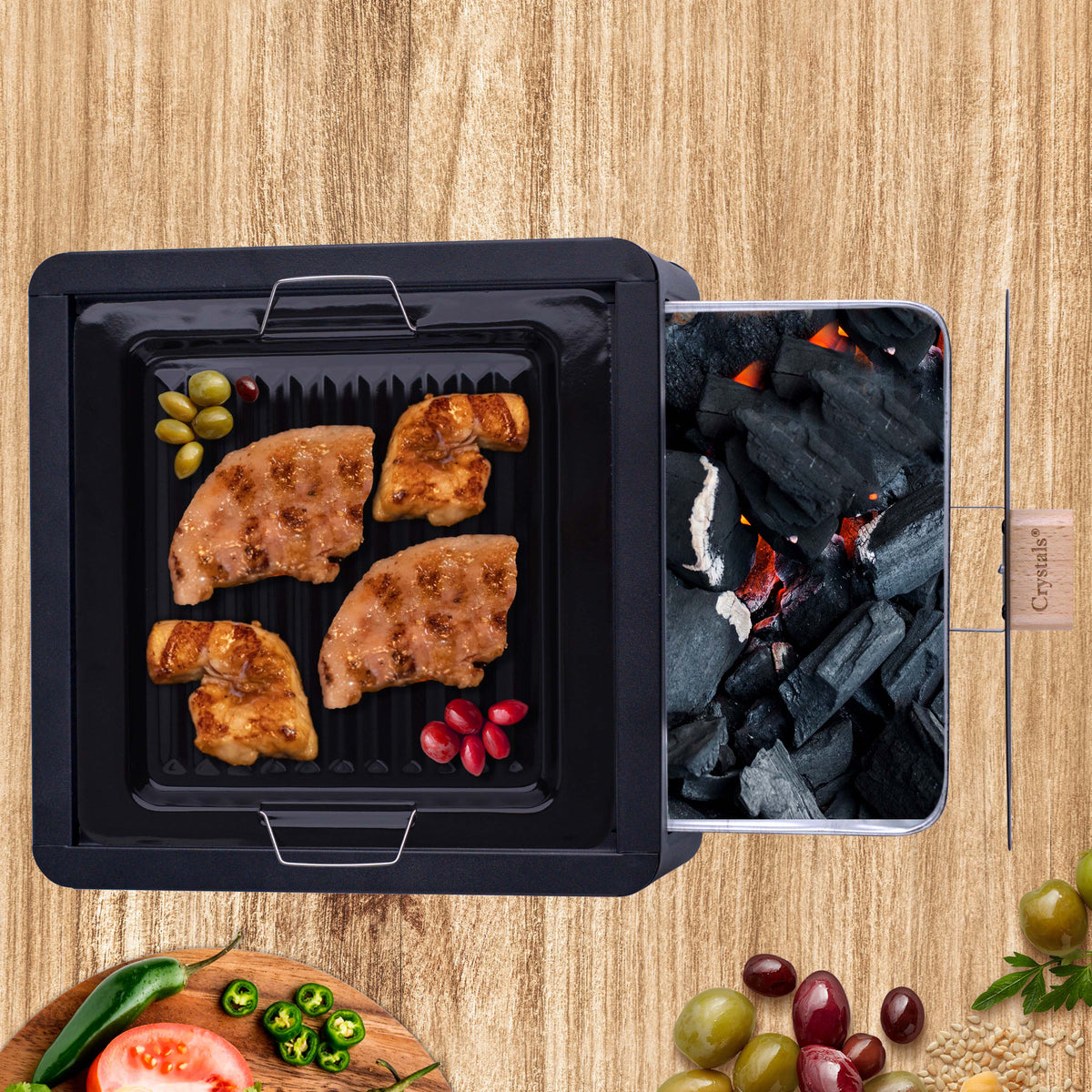 BBQ Grill with Foldable, Wood, Folding Tabletop Charcoal Portable Enamel - product gallery image 11