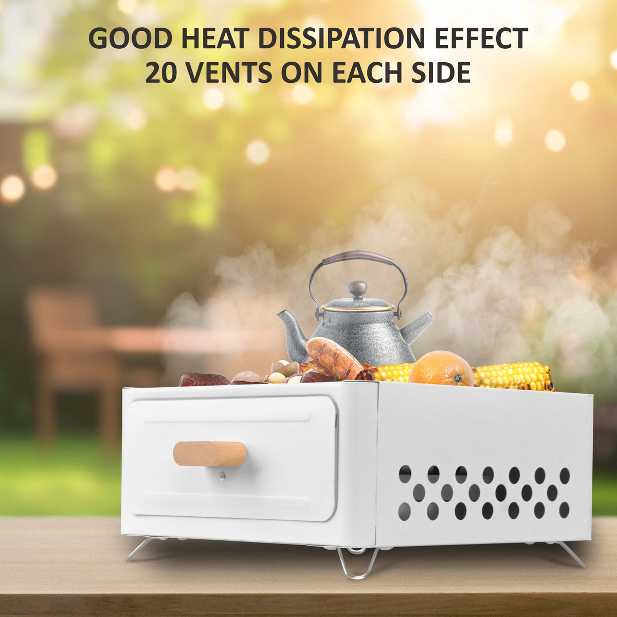BBQ Grill with Foldable, Wood, Folding Tabletop Charcoal Portable Enamel - product gallery image 13