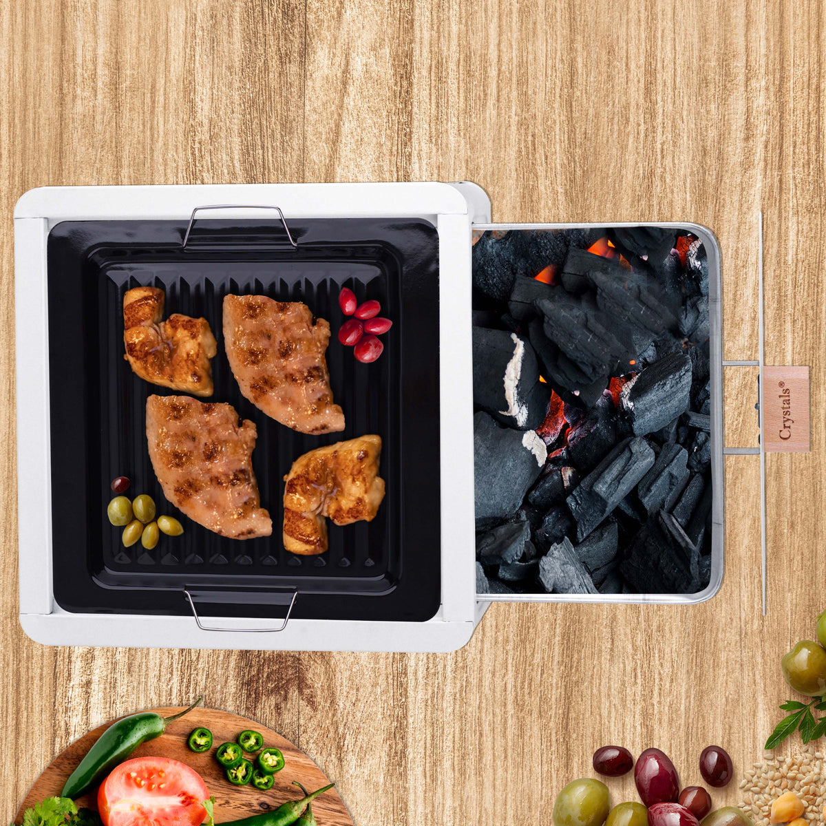 BBQ Grill with Foldable, Wood, Folding Tabletop Charcoal Portable Enamel - product gallery image 15