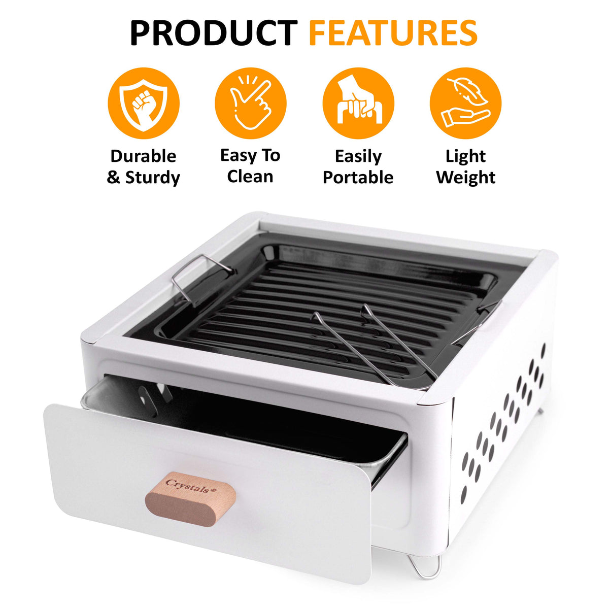 BBQ Grill with Foldable, Wood, Folding Tabletop Charcoal Portable Enamel - product gallery image 6