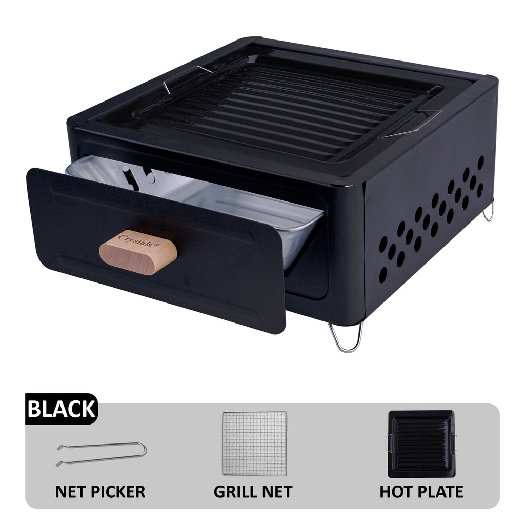 BBQ Grill with Foldable, Wood, Folding Tabletop Charcoal Portable Enamel - product gallery image 7