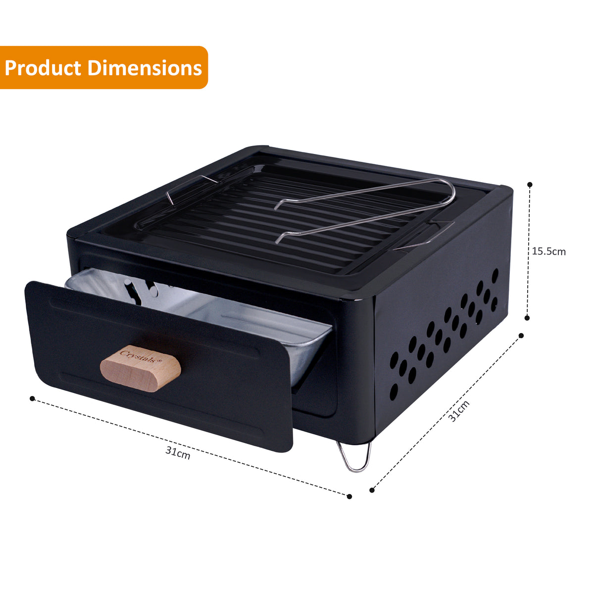 BBQ Grill with Foldable, Wood, Folding Tabletop Charcoal Portable Enamel - product gallery image 8