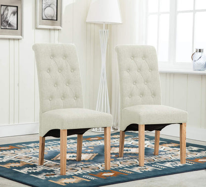 mcc direct Set of 2 Linen Fabric Dining Chairs Roll Top Scroll High Back For Home & Commercial Restaurants