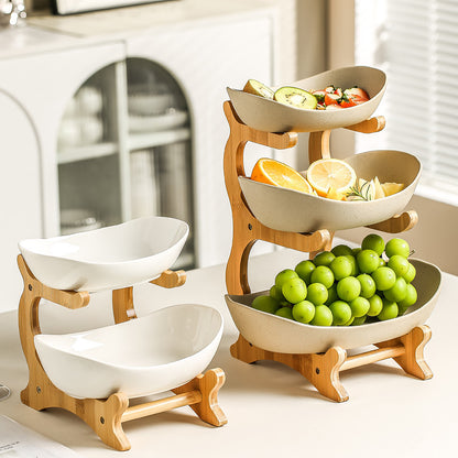 Wooden 3-Tier Fruit and Vegetable Basket with Wooden Legs - Versatile Kitchen Organizer for Fruits, Vegetables, and Iced Food - Perfect for Refrigerator Storage, Fruit Basket for Kitchen