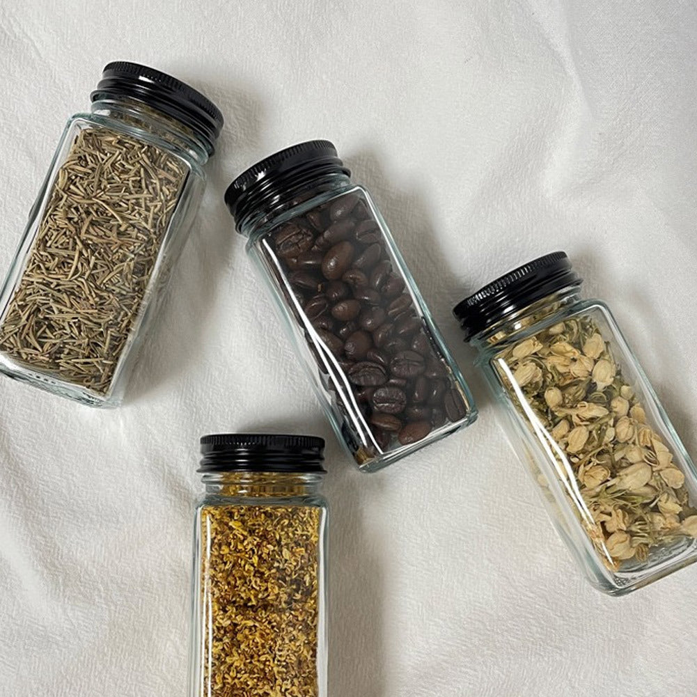 24pcs Glass Spice Jars with Lids, 120ml Spice Storage Jars Seasoning Container Reusable Salt Pepper Shaker with Airtight Lid Labels, Pen, Funnel for Spice, Black, Kitchen and Seasoning