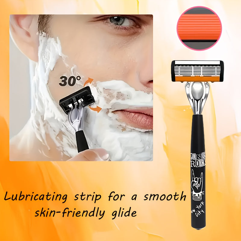 Hip-Hop Style Men'S Manual Razor with Orange And White Blade Color Scheme, Featuring Six Ultra-Sharp Blades. Each Set Includes 2 Premium Handles And 36 Replacement Blade Cartridges, Comes with a Cleaning Brush for Easy Maintenance And Repeated Use