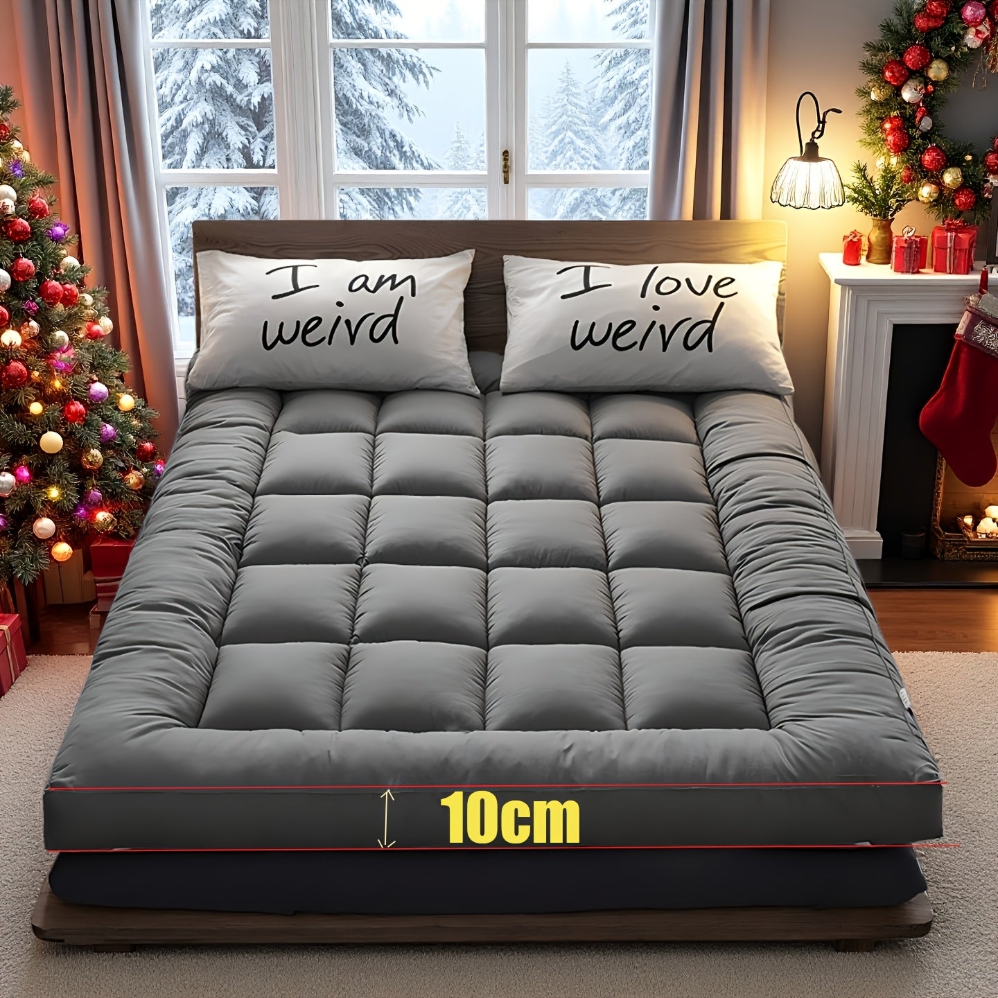 10cm Hotel Quality Mattress Topper | Summer Cooling Super Soft with 1000GSM Hollowfiber Filling | 4 Elasticized Corner Straps | White Blue Grey | Suitable for UK Single, Small Double 4ft, Double, King, Super King Size