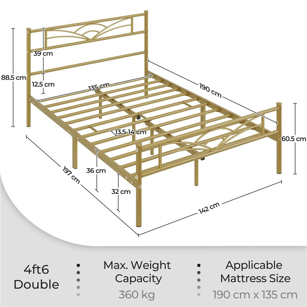 Costoffs Metal-Framed Bed, Metal-Framed Bed Base with Storage, Metal Platform Bed Frame with Headboard and Metal Bed Slats, Easy Assembly Bed, Single/Double/ Size Metal Bed Frame, Bed Foundation