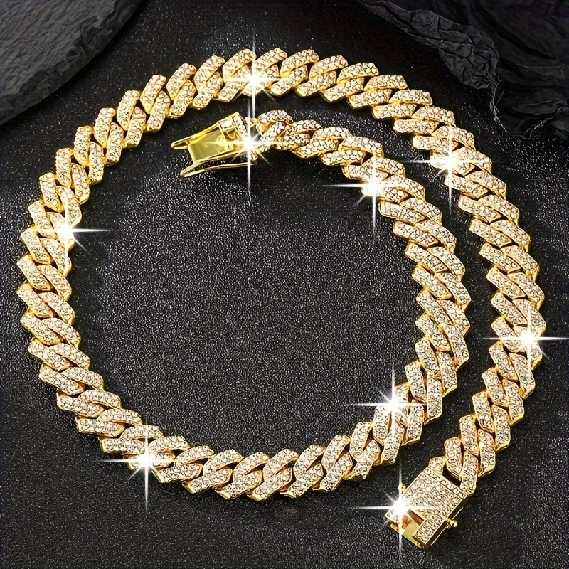 2pcs/set Necklace+bracelet Luxury Set Domineering Y2K Cuban Lozenge Link Chain Necklace, Hip Hop Miami Unisex Necklace, Rapper Necklace Jewelry, Trendy Accessories Encryption style