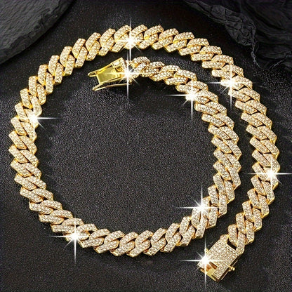 2pcs/set Necklace+bracelet Luxury Set Domineering Y2K Cuban Lozenge Link Chain Necklace, Hip Hop Miami Unisex Necklace, Rapper Necklace Jewelry, Trendy Accessories Encryption style