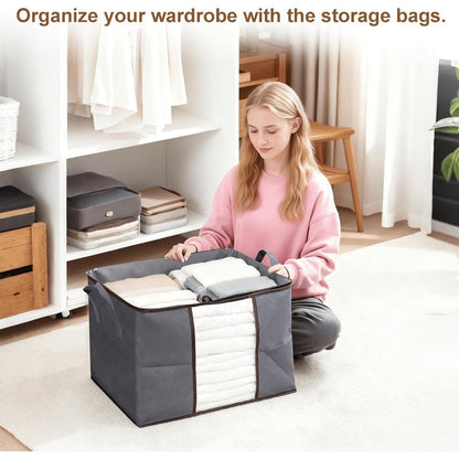 6pcs 90L Large Capacity Fabric Storage Bags for Clothes & Bedding | Foldable Wardrobe Organizers with Handles & Clear Window | Dust & Moisture Protection | Home & Dorm Use
