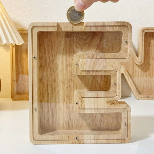 1 unique 18cm*18cm wooden letter jar - 26 creative A-Z letter storage containers, transparent design, birthday gift idea, home decoration, best friend gift, and functional holiday present.