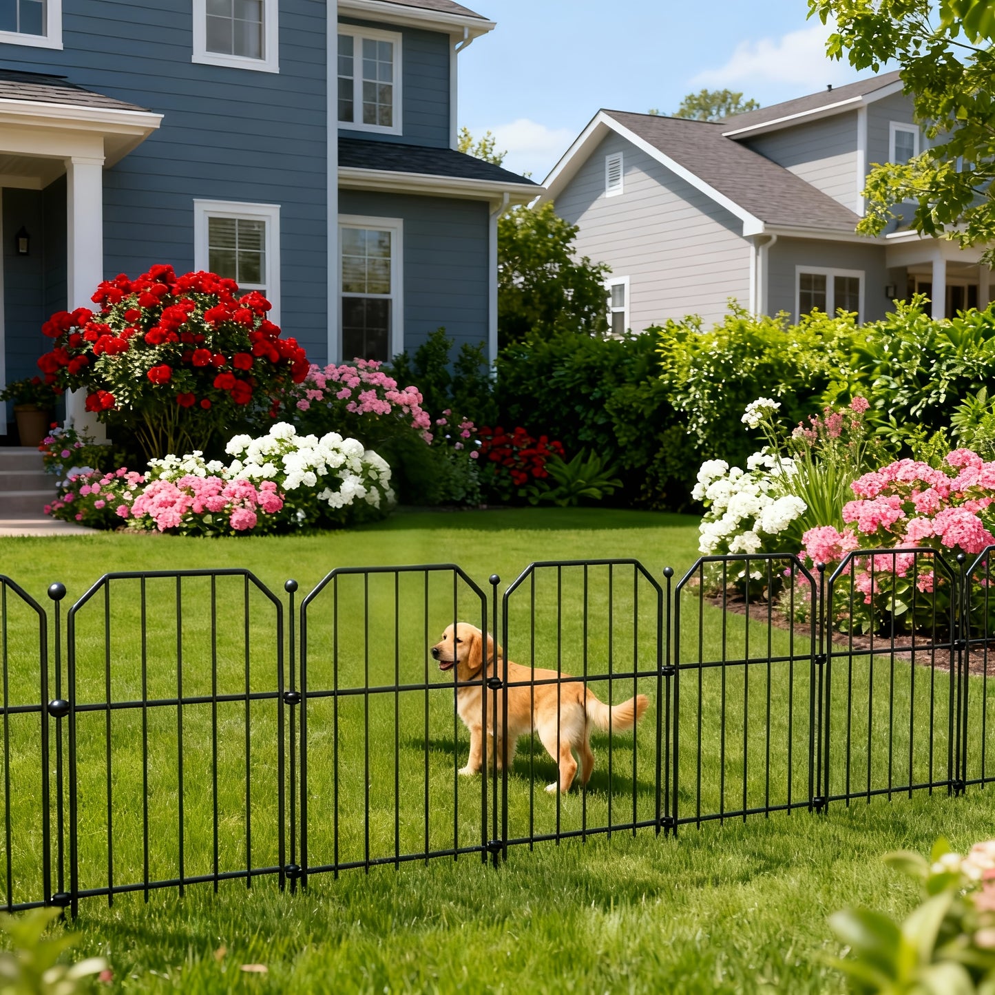 [3D] Metal Decorative Garden Fence Metal Fence Panels Mesh Fence Border Fence Edging Landscape Fencing Animal Barrier for Flower Bed, Yard, Dogs, Pond, 10pcs/ 25pcs